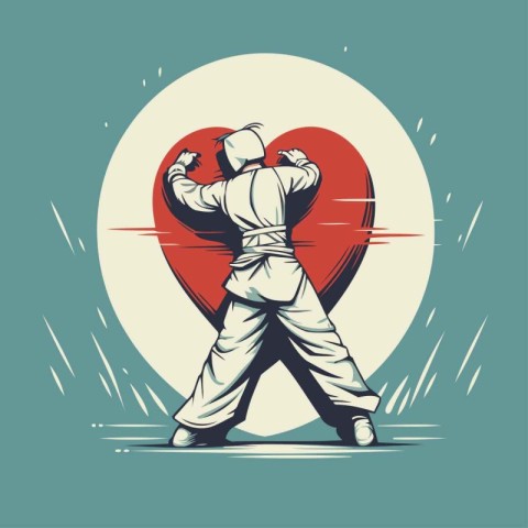 Man in sportswear with heart on the background. Vector illustrat