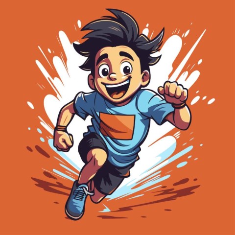 Cartoon boy running. Vector illustration of a boy running and sm