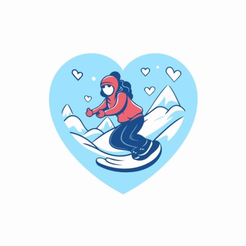 Vector illustration of snowboarder in the shape of a heart.