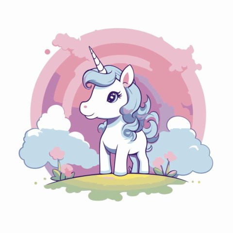 cute unicorn in the landscape vector illustration design vector