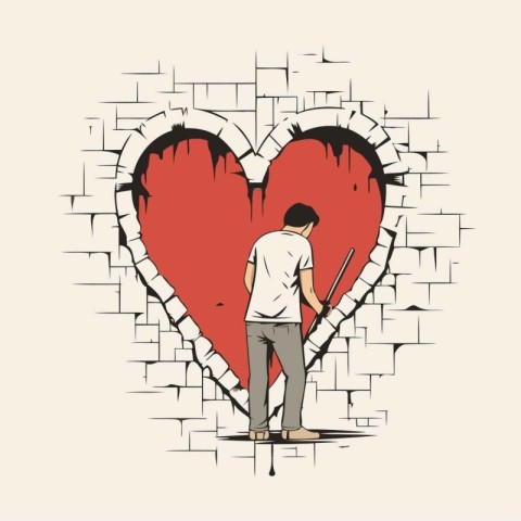 Vector illustration of a man standing in the middle of a broken