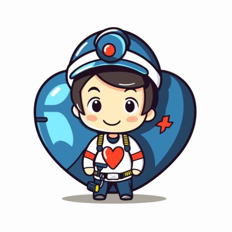 Cute Boy Captain With Heart Shape Cartoon Character Vector Illus