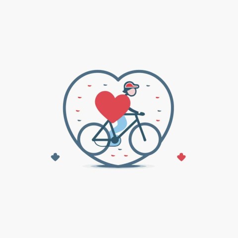 Bicycle with heart icon. Vector flat illustration. Love concept.