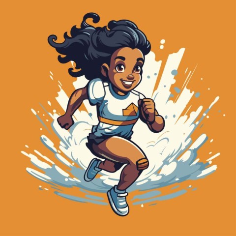 African american girl running. Vector illustration of a black fe