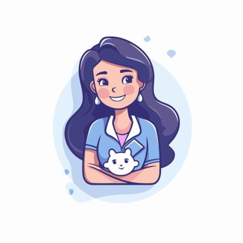 Girl holding a teddy bear in her hands. Vector illustration.