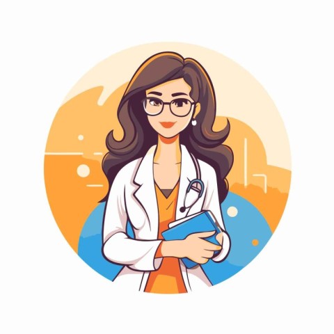 Female doctor holding a clipboard. Vector illustration in a flat