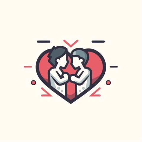 Couple in love with big red heart. Pixel perfect. editable strok