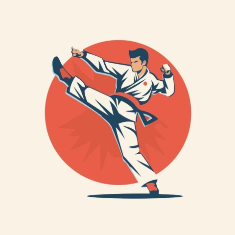 Taekwondo man. Martial arts. Vector illustration in retro style