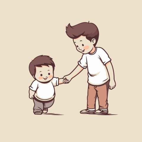 Father and son holding hands. Vector illustration of a father an