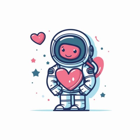 Cute astronaut with heart in hand. Vector illustration in cartoo