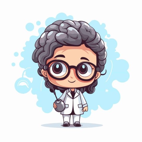 Cartoon scientist with stethoscope and glasses. Vector illustrat