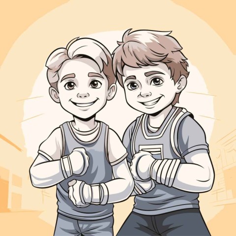 Vector illustration of two boys in sportswear standing together