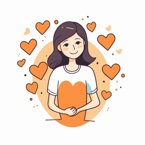 Girl holding a heart in her hands. Vector illustration in cartoo