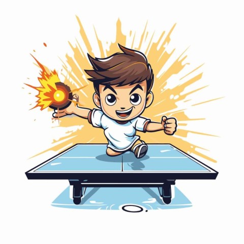 Cartoon boy playing table tennis with a ball. Vector illustratio