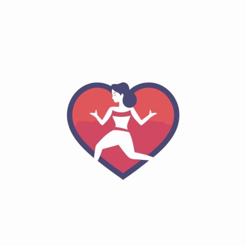 Woman running heart logo design. Fitness and healthy lifestyle v