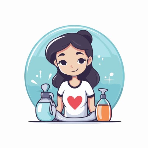 Cute little girl doing yoga at home. Vector illustration in cart