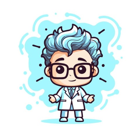 Scientist Boy Cartoon Character Wearing Glasses - Vector Illustr