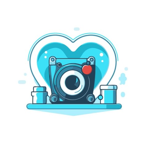 Camera in the shape of a heart. Vector illustration in flat styl