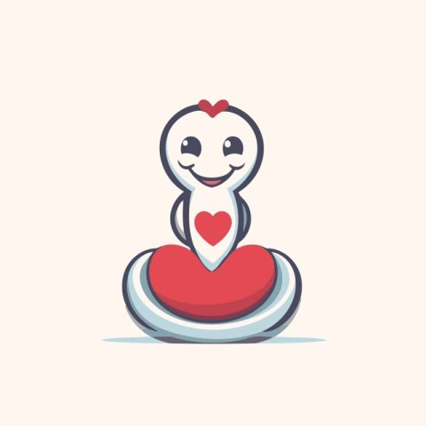 Cute swan with heart. Vector illustration in cartoon style.