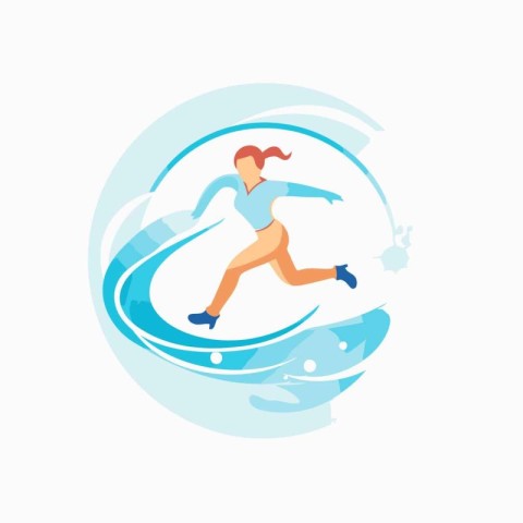 Vector illustration of a woman in sportswear running on surfboar