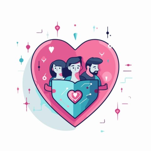 Vector illustration of Valentine's day. Flat line art style desi