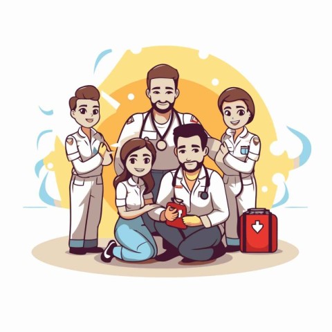 Medical doctors team with stethoscopes and blood bag vector illu