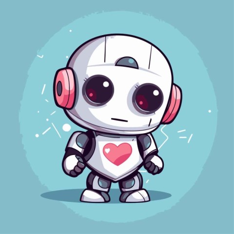 Cute robot with headphones. Vector illustration of a cartoon rob