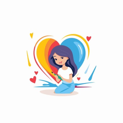 Cute girl with heart and arrow. Vector illustration in cartoon s