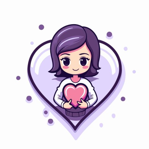 Cute little girl holding a heart. Vector illustration in cartoon