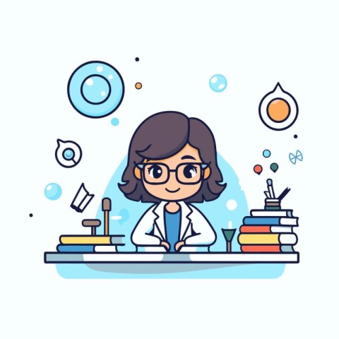 Vector illustration of a girl scientist in a laboratory. Flat st