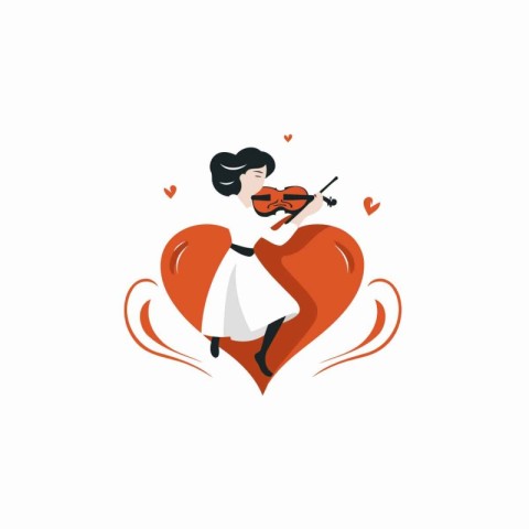 Valentine's Day card. Cute girl playing the violin. Vector illus