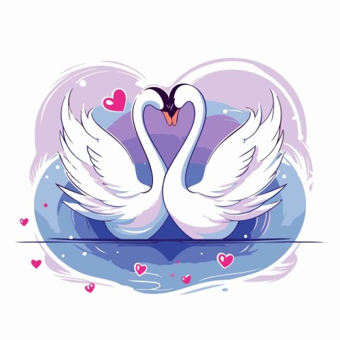 Vector illustration of two swans in love on the background of he