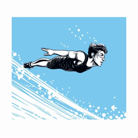 Illustration of a man falling down on a surfboard. Vector