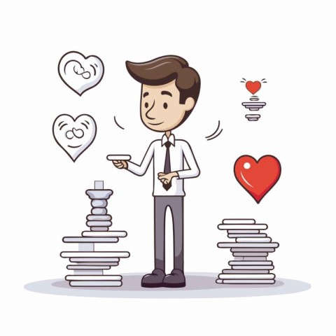 Businessman with heart icon set. Vector illustration in cartoon