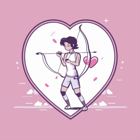 Cupid with bow and arrow in the heart vector illustration graphi