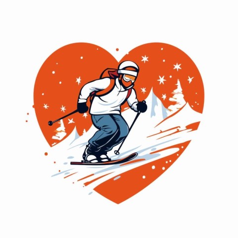 Vector illustration of a skier in the shape of a heart.