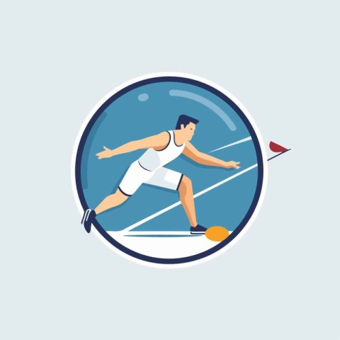 Badminton player. Vector illustration in a flat style. Round ico