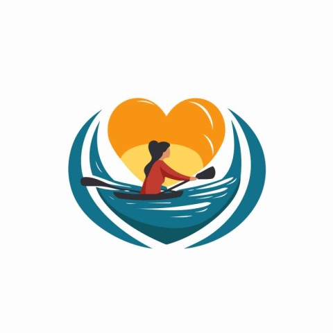 Love kayak vector logo design template. Canoeing icon.