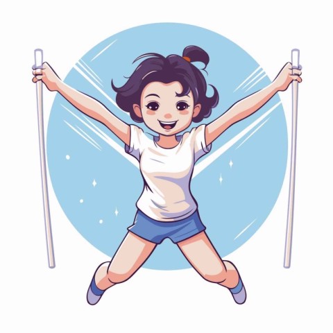 Sporty woman jumping with skipping rope. Vector illustration in