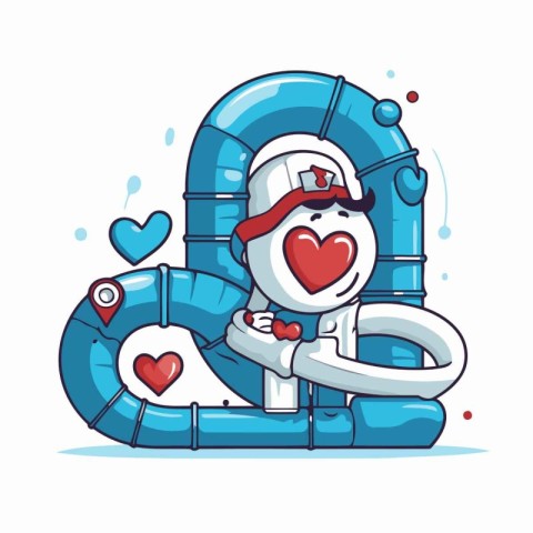 Sailor in a life buoy with heart. Vector illustration.