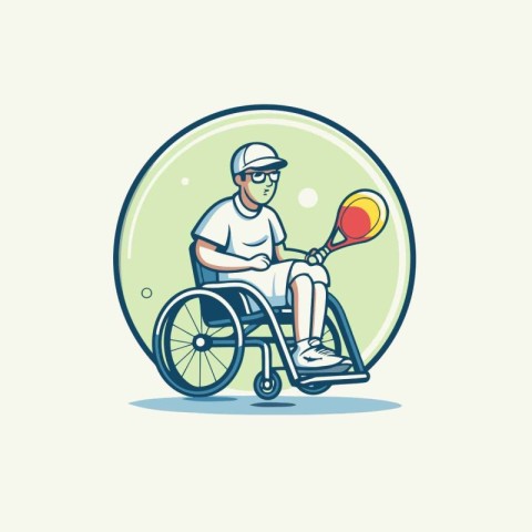 Handicapped man in a wheelchair playing tennis. Vector illustrat