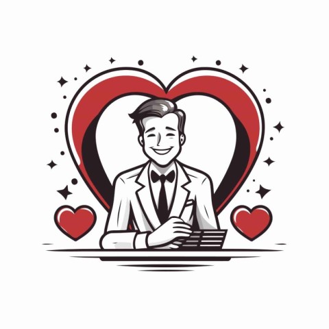 Businessman with credit card and red heart vector illustration g