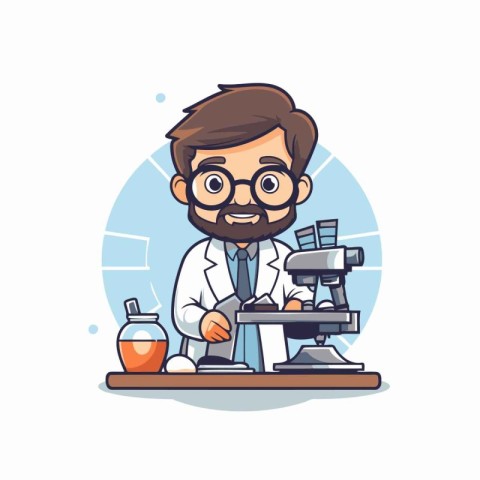 Scientist working with microscope in laboratory. Vector illustra