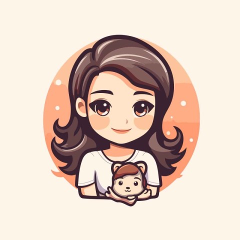 Cute little girl with her doll. Vector illustration in cartoon s