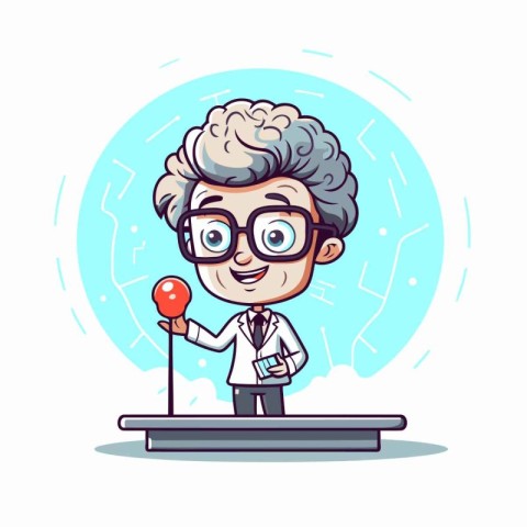 Scientist with a red heart. Vector illustration in cartoon style