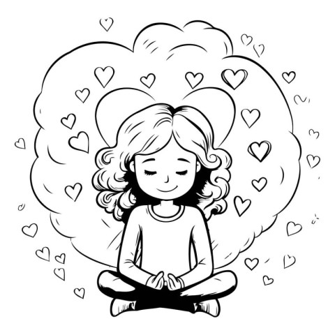 Little girl sitting in lotus position and dreaming about love. V