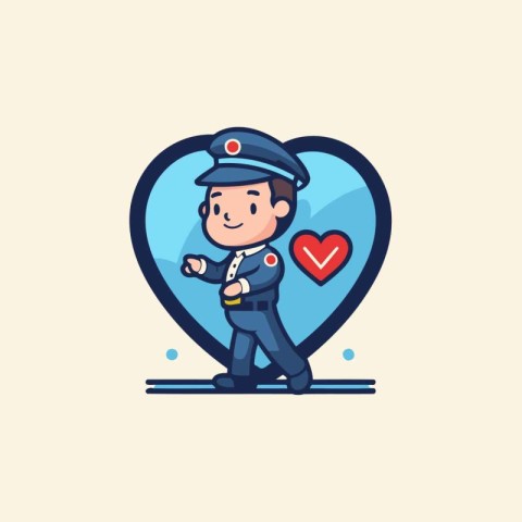 Policeman in heart shape. Cute flat vector illustration.