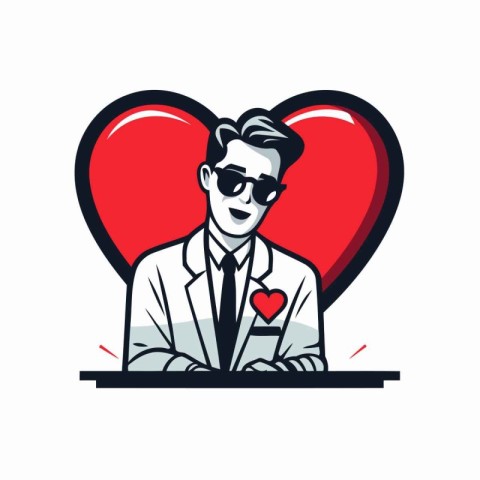 Vector illustration of a man in a suit and glasses with a heart