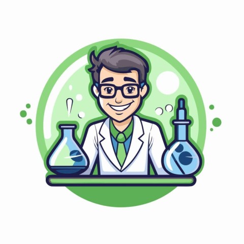 Scientist cartoon character. Vector illustration of a scientist