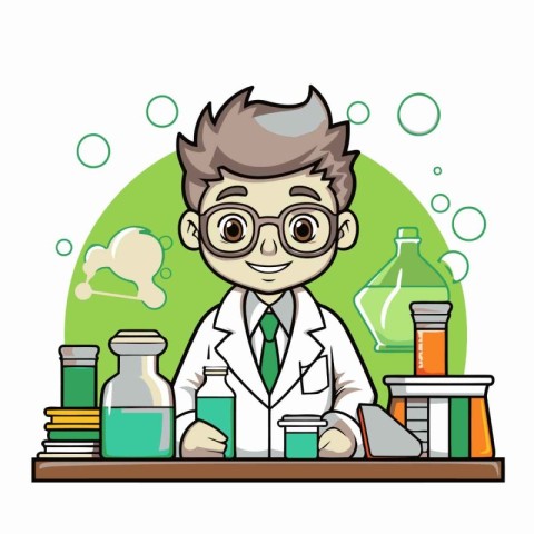 Scientist in the laboratory. Vector illustration of a cartoon ch